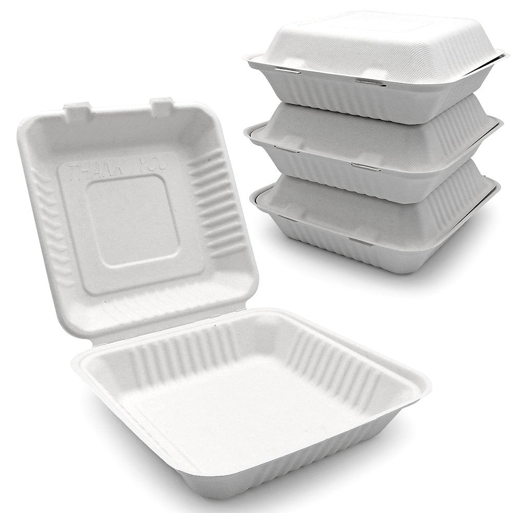 Bagasse Clamshell 9" x 9" (200 pcs)